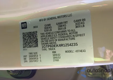 2024 GMC Canyon 4Wd At4 from USA, damaged, VIN 1GTP6DEK4R1254235